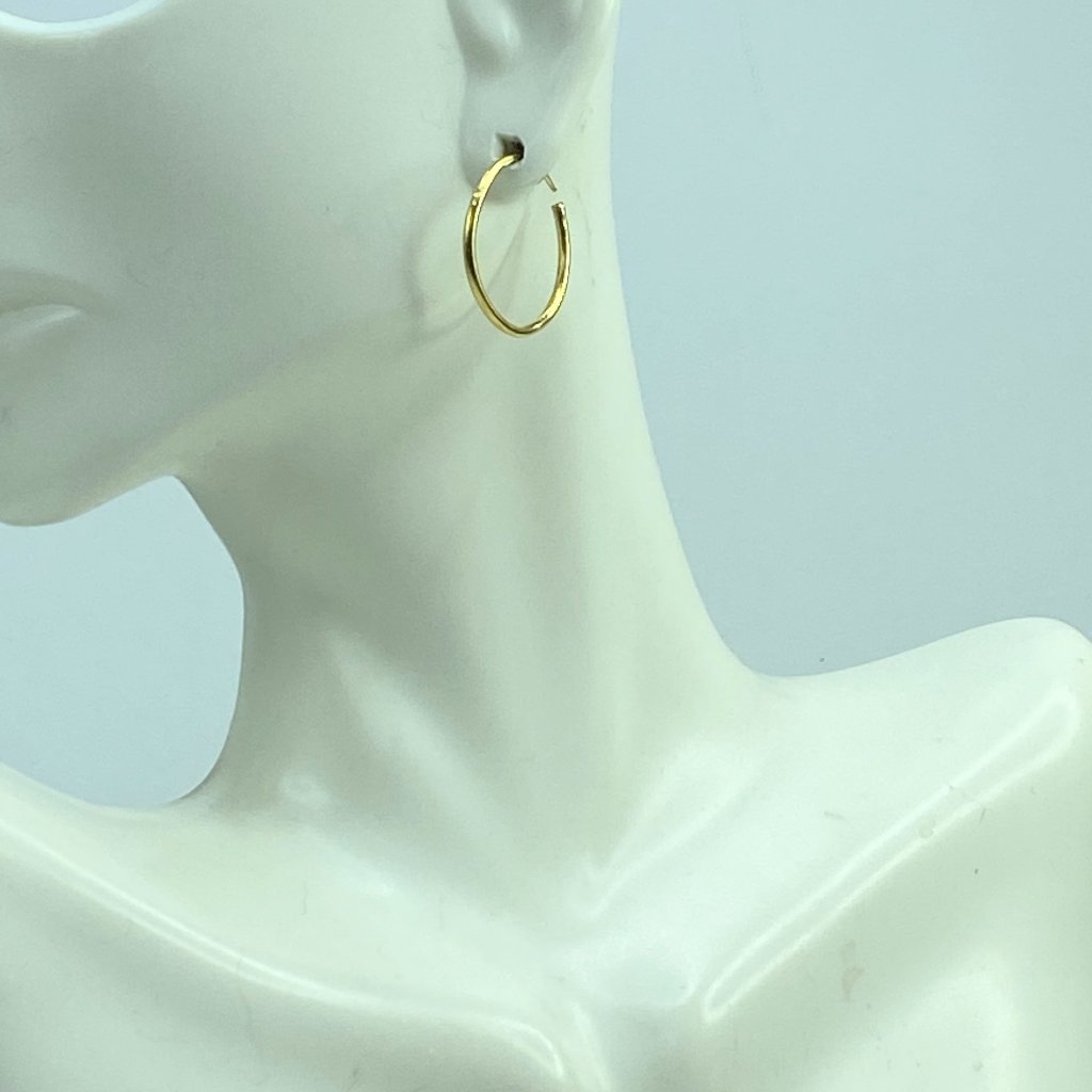 Handmade 24k Yellow Gold Hoop Dangle Earrings 20mmx 1.5mm Jr948